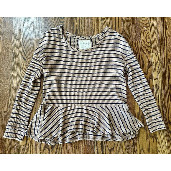 We The Free Women’s Tan & Navy Striped Oversized Peplum Top Blouse Size Small - Picture 1 of 7